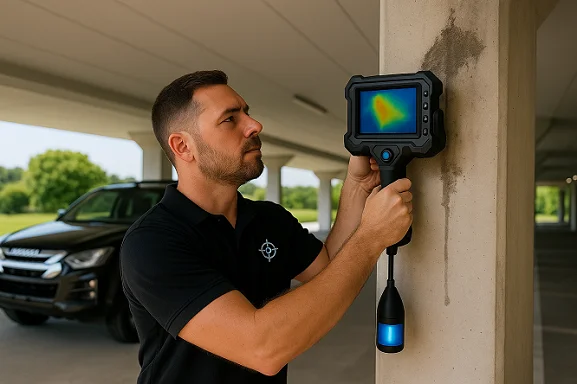 איתור נזילת מים בעמוד חניון באמצעות מצלמה תרמית