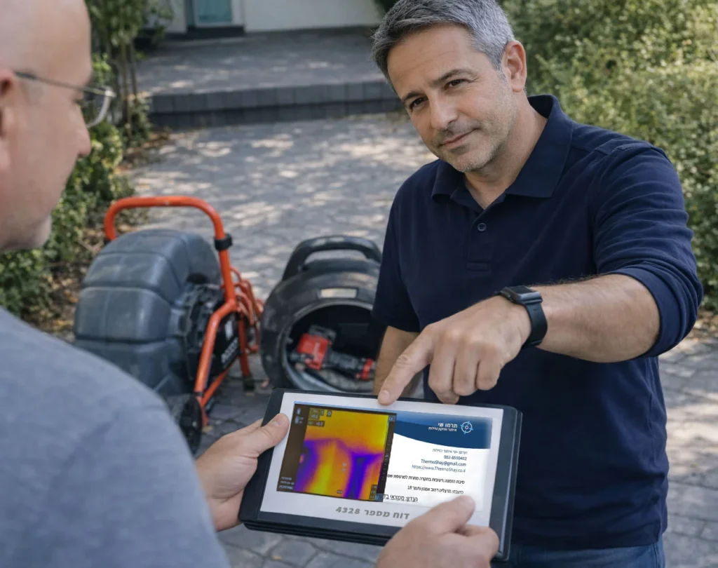 איתור נזילות מים באמצעות מצלמה תרמית במהלך אבחון מקור רטיבות בבית
